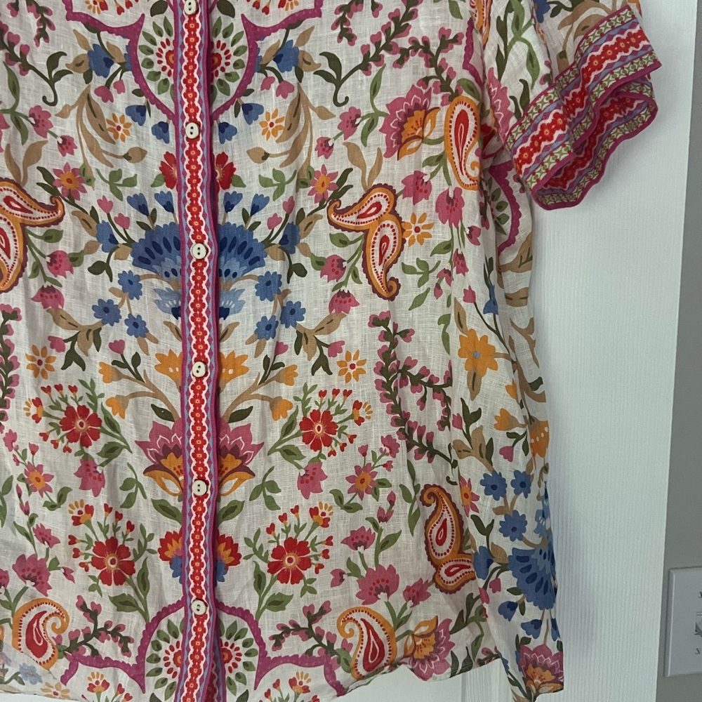 HALE BOB Los Angeles 100% Linen Colorful Button down short sleeve top - Picture 3 of 5